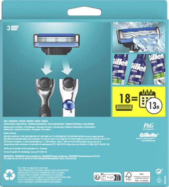 Gillette Mach3 - Navulmesjes - Voor Mannen - 18 Navulmesjes