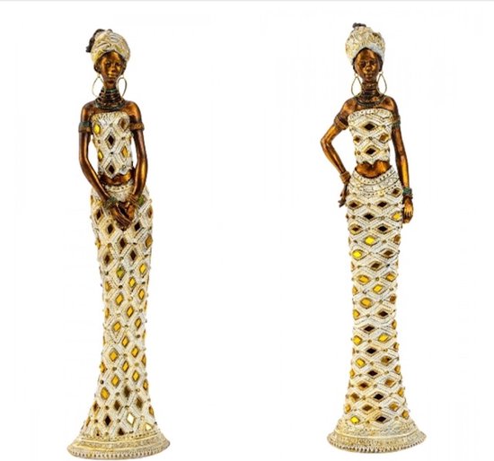 Decoratie beelden Afrikaanse vrouw goud, set van 2