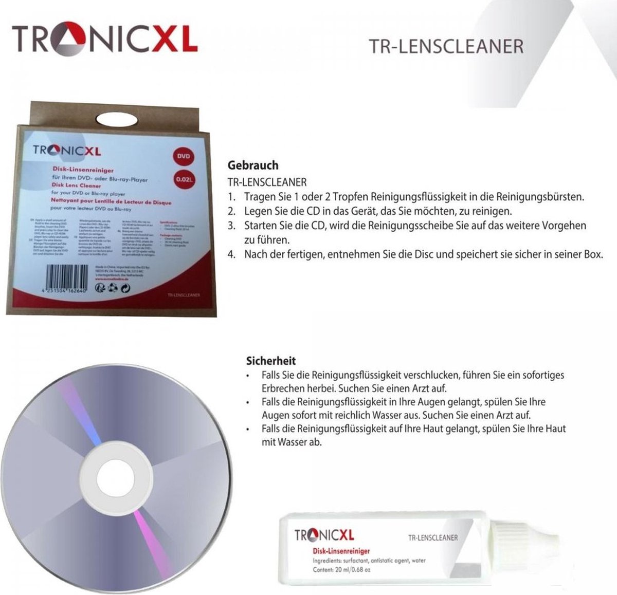 TronicXL Nettoyeur de lentille professionnel pour lecteur Blu-ray, disque  de nettoyage, DVD, lecteur CD, CD-ROM par exemple compatible avec Samsung
