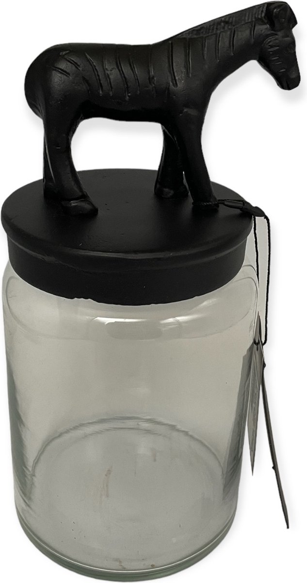 Diga Colmore - Voorraadpot - Bewaarpot - Zebra - Decoratieve pot - Mat zwart - Glas - Metaal - Ø 14 x 22cm