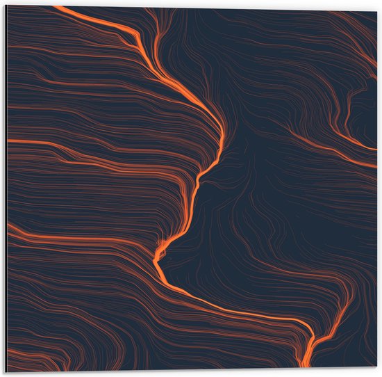 Dibond - Oranje Scheve Lijnen - 50x50 cm Foto op Aluminium (Met Ophangsysteem)