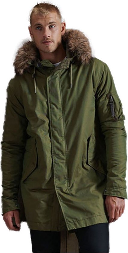 SUPERDRY Service Fur Trim Jas Mannen Groen - Maat S