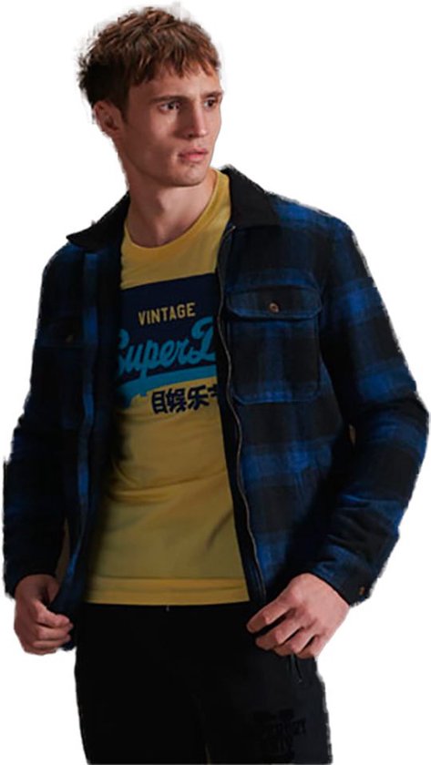 SUPERDRY Hunting Wollen Overshirt Mannen Blauw - Maat S