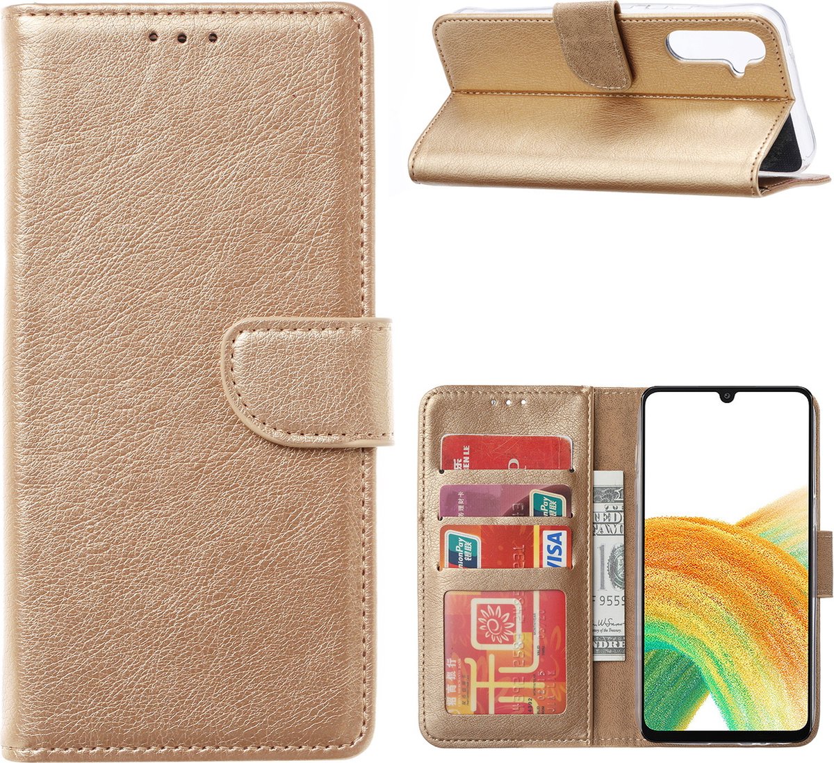 Samsung Galaxy A04e Hoesje met Pasjeshouder – Bookcase – Goud