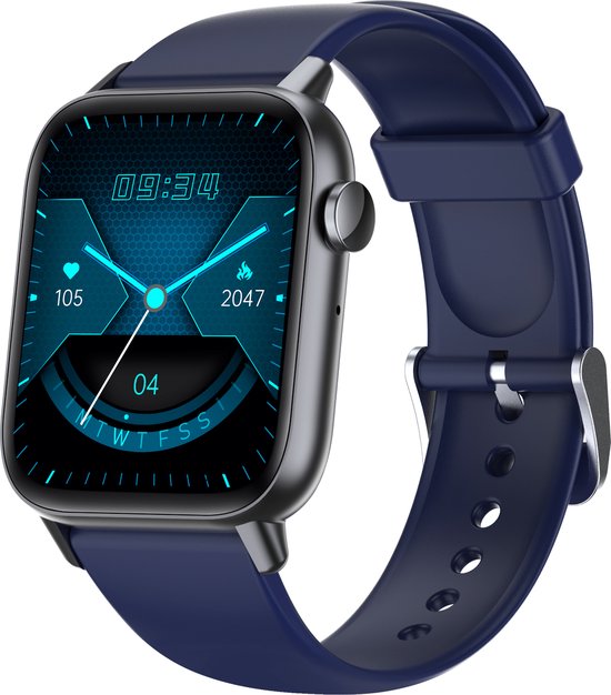 SAMTECH Smartwatch - Heren & Dames – horloge – met HD Touchscreen - Stappenteller, Calorie Teller, Slaap meter – Donkerblauw
