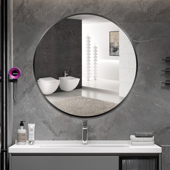 SensaHome - Miroir Mural Design Moderne - Miroir Rond - Plastique - Sans Rayures - Zwart - 50 cm
