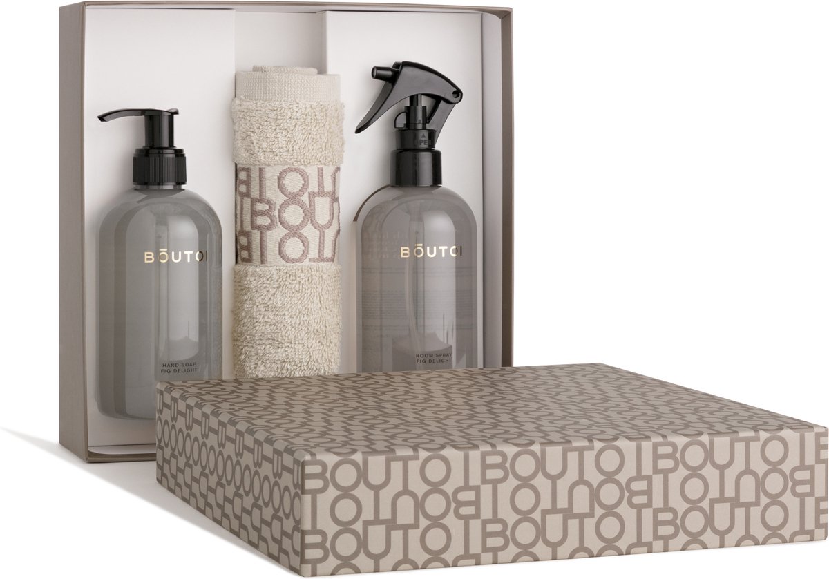 Goedkoopste Boutoi - Giftset Harmony - Fig Delight - Luxe Cadeauset inclusief Handzeep, Roomspray & Handdoek - Unisex