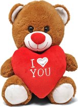 Knuffelbeertje/teddybeer - met hartje - I love you - donker bruin - pluche - 20 cm
