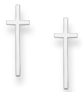 Joy|S - Zilveren kruis oorbellen - 8 x 28 mm - gepolijst - groot kruis oorknoppen