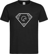 Zwart t-Shirt met letter Q “ Superman “ Logo print Wit Size XXXL
