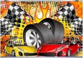 Spandoek - wand decoratie - voor u feestje op te vrolijken 150 cm x 100 cm - Sportauto's