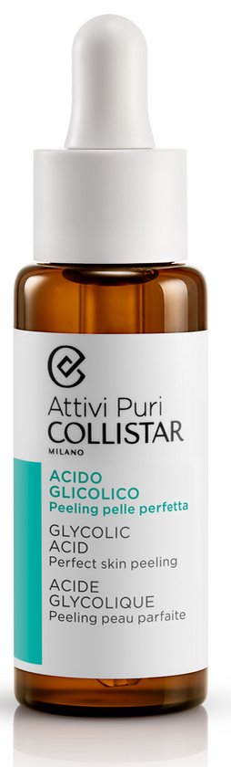 Collistar Attivi Puri Glycolic Acid peeling flesje met witte druppelaar.