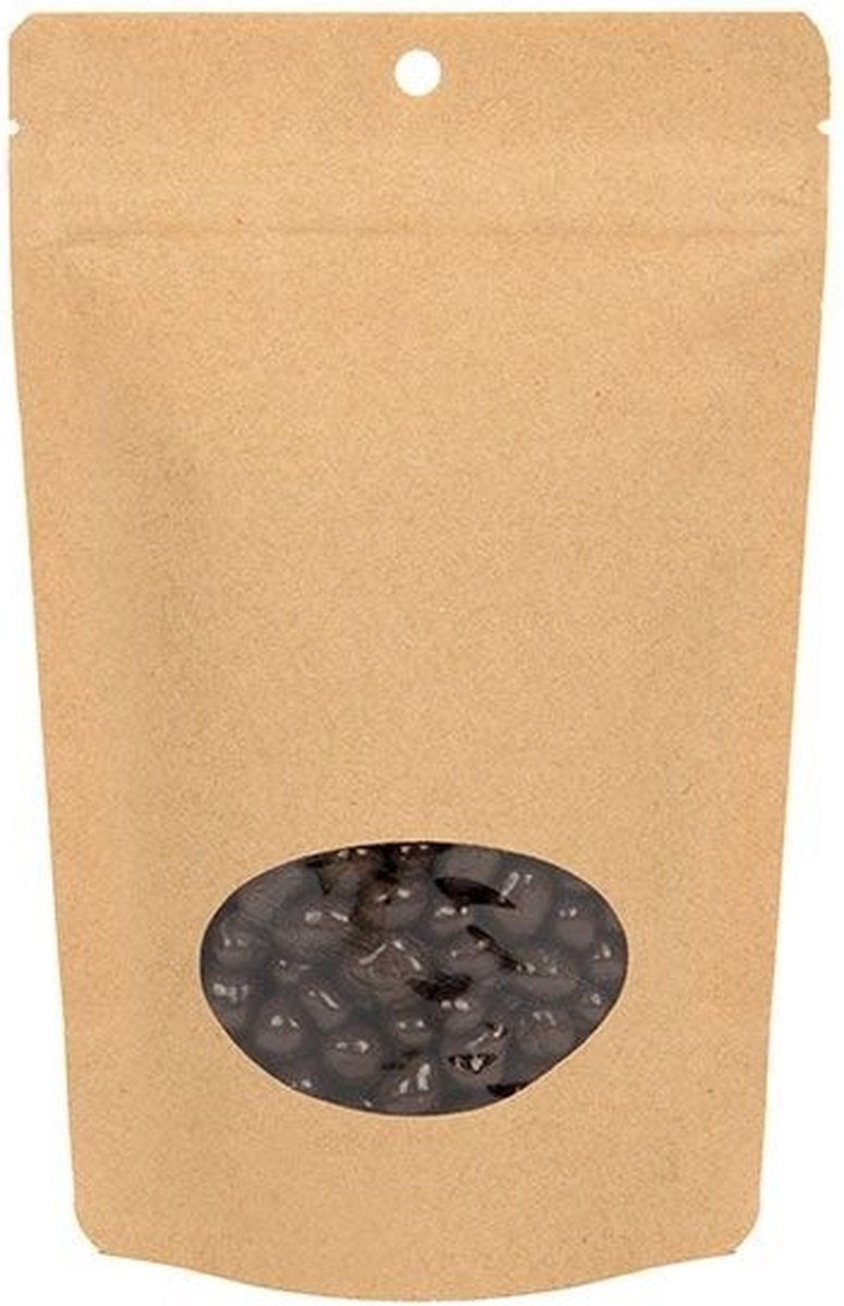 Stazakken Kraft Composteerbaar 13x7,9x20,6cm met ovaal Venster | 113 gram (100 stuks) | Doypacks | Stand up pouches