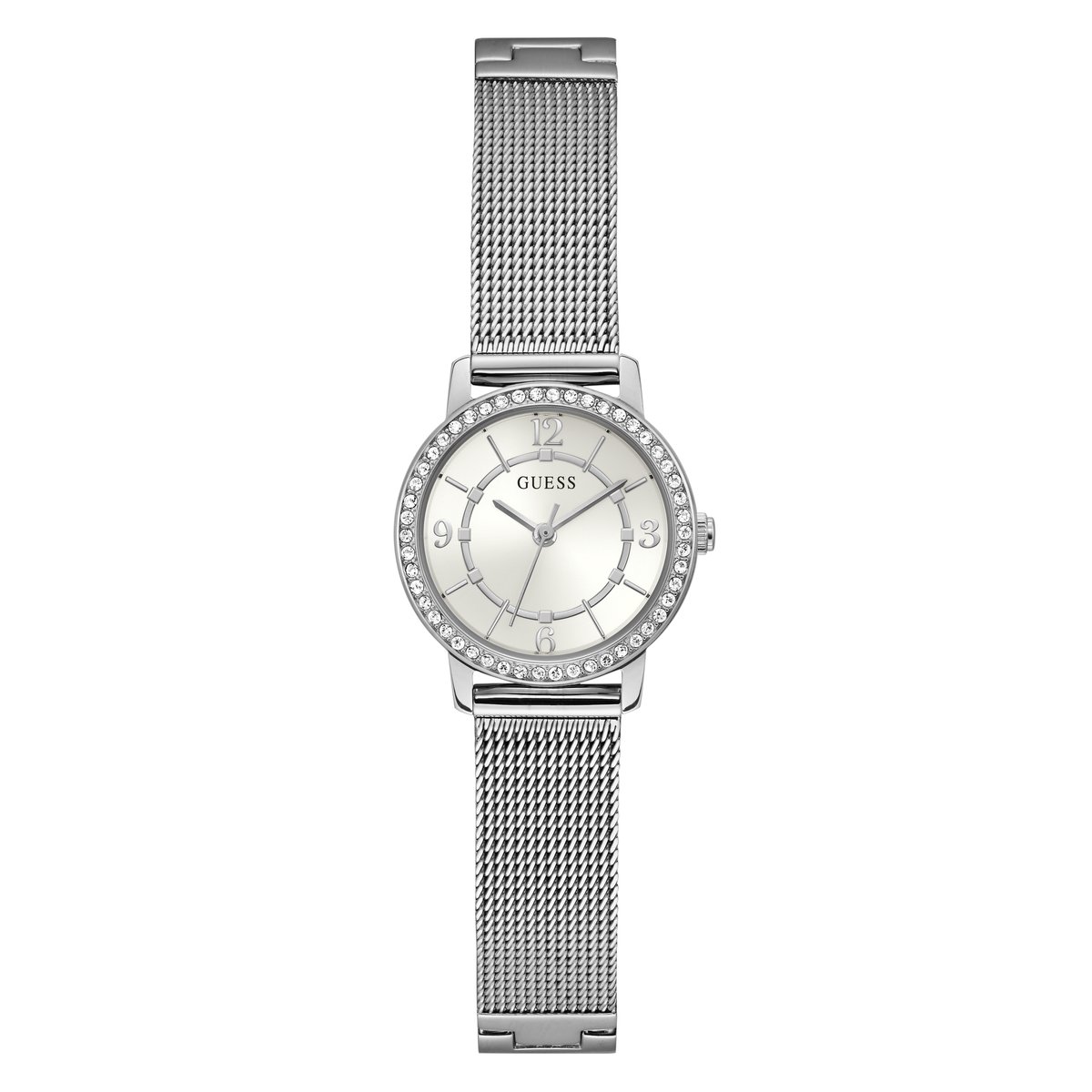 Guess GW0534L1 Dames horloge zilverkleurig met zirkonia en meshband