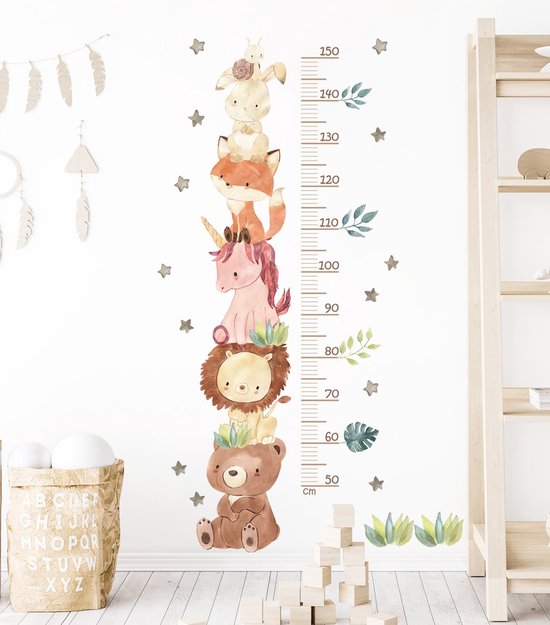 Groeimeter Cartoon Dieren - muursticker - groei sticker - zelfklevend - kinderdagverblijf - kinderkamer - jongen - meisje - zelfklevend PVC