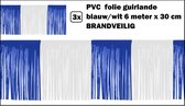 3x PVC slierten folie guirlande blauw-wit 6 meter x 30 cm BRANDVEILIG