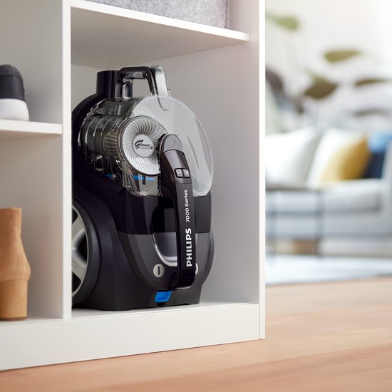 Philips 7000 Series stofzuiger in een witte kast.