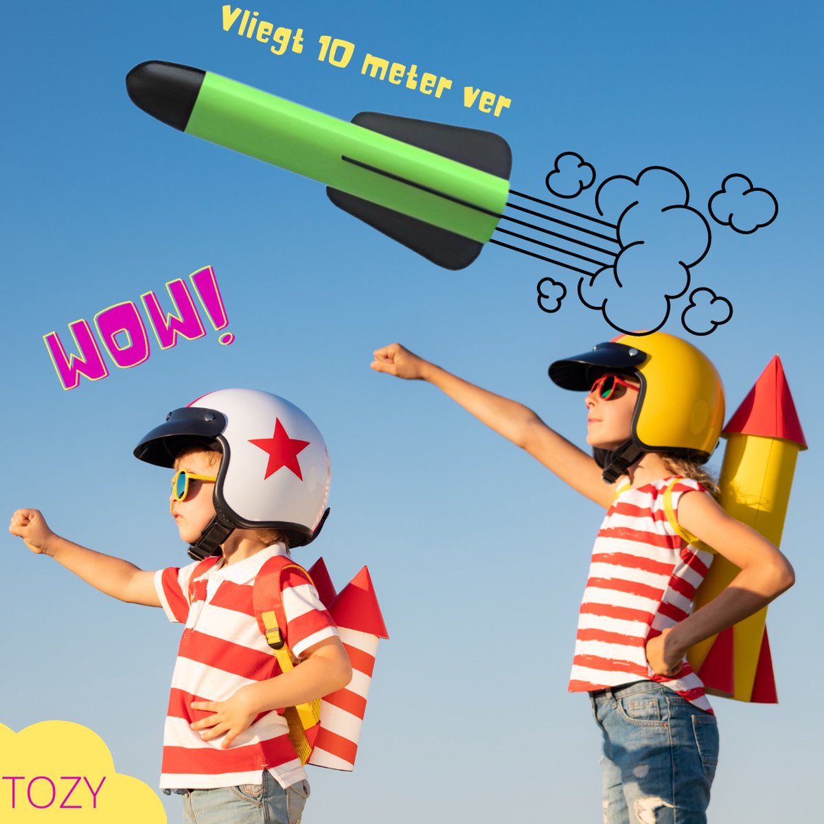Tozy Buitenspeelgoed Raket - Inclusief 3 raketten - Stampraket Speelgoed Tuin met - Vliegt tot wel 10 meter de lucht in - Vang- & Werpspellen - Buitenspeelgoed Jongens en Meisjes — cadeau in Spellen & Speelgoed - foto 3