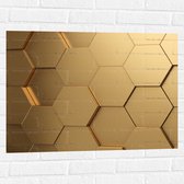 Muursticker - Hexagon Wand in het Goud - 80x60 cm Foto op Muursticker