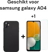 Samsung Galaxy A04 zwart achterkant hoesje siliconen + 1x screen protector - back cover black + 1x tempered glass