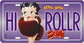 Betty Boop HI ROLLR. Metalen wandbord in reliëf 15 x 30 cm.