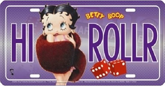 Betty Boop HI ROLLR. Metalen wandbord in reliëf 15 x 30 cm.