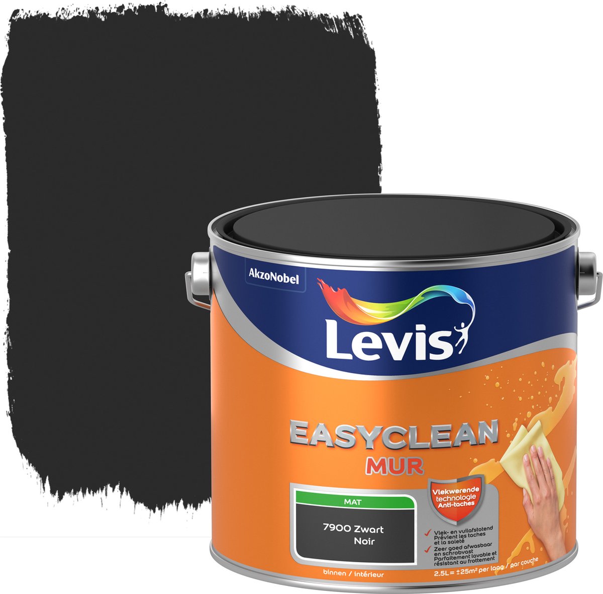Peinture Easyclean Mur noire mate 2,5 L LEVIS