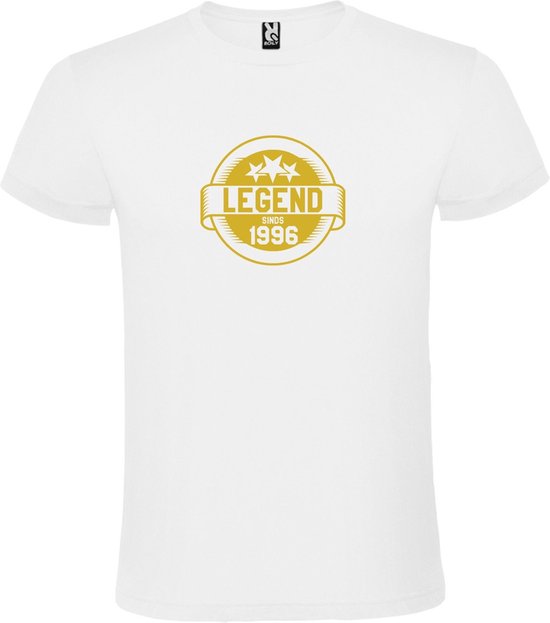 Wit T-Shirt met “Legend sinds 1996 “ Afbeelding Goud Size XXXL