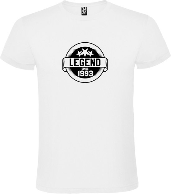 Wit T-Shirt met “Legend sinds 1993 “ Afbeelding Zwart Size XL