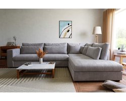 Hoekbank Comfy Rechts Corduroy ribstof Hoekzetel Grijs Zetelsenbedden.be