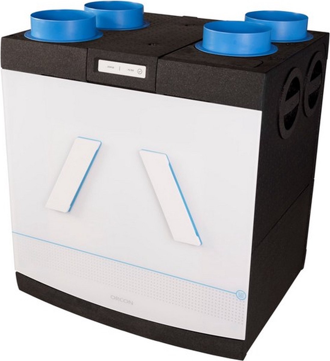 Orcon HRC-500 EcoMax WTW unit met isolerende EPP behuizing, vochtsensor en randaarde, zwart/wit