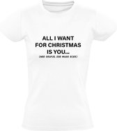 All i want for Christmas Dames T-shirt | Kerst | bier | grapje | Feestdagen | Kerstmis | Kersttshirt | Wit