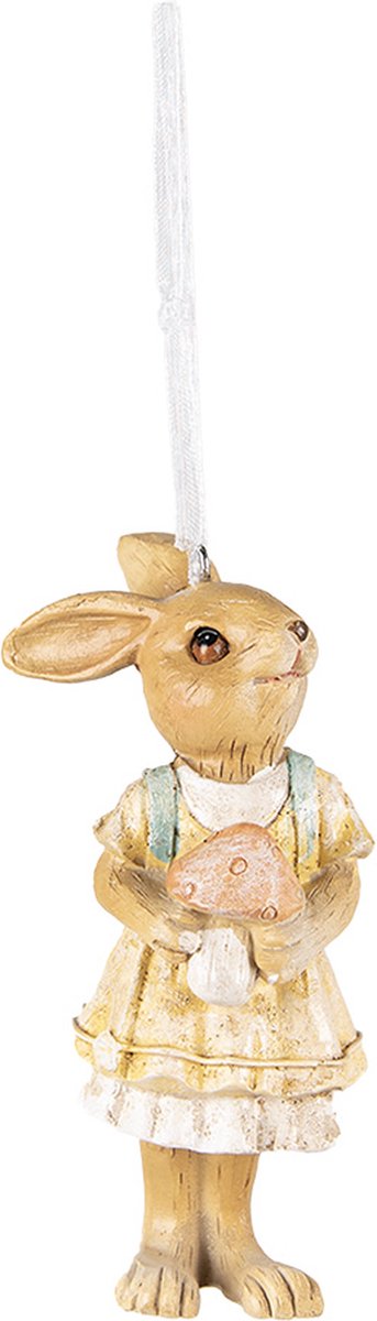 Clayre & Eef Hanger Konijn 11 cm Geel Bruin Kunststof Paashanger Pasen