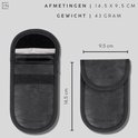 Afmetingen van de zwarte RFID-beschermhoes: 14,5 x 9,5 cm.