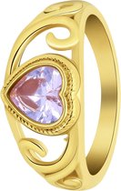 Lucardi Dames vintage ring met hart paars – Maat 63 – 20mm - Ring - Cadeau - Staal goldplated - Goudkleurig