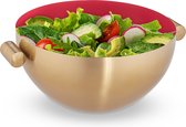 Relaxdays serveerkom rvs - saladeschaal hoog - mengkom goud - metalen schaal voor keuken - L