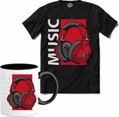 Music Koptelefoon | Muziek - Kop telefoon - Hobby - T-Shirt met mok - Unisex - Zwart - Maat 4XL