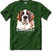 Born Sleepy Saint Bernard | Honden - Dogs - Hond - T-Shirt - Unisex - Bottle Groen - Maat S