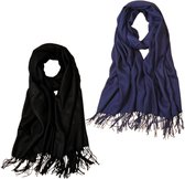 2x Sjaal unisex - Zwart en blauw - Set van 2 - Dames en heren sjaals