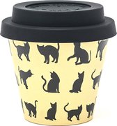 Quy Cup - 90ml Ecologische Reis Beker - Espressobeker “Bobi - Black Cat” met Zwarte Siliconen deksel