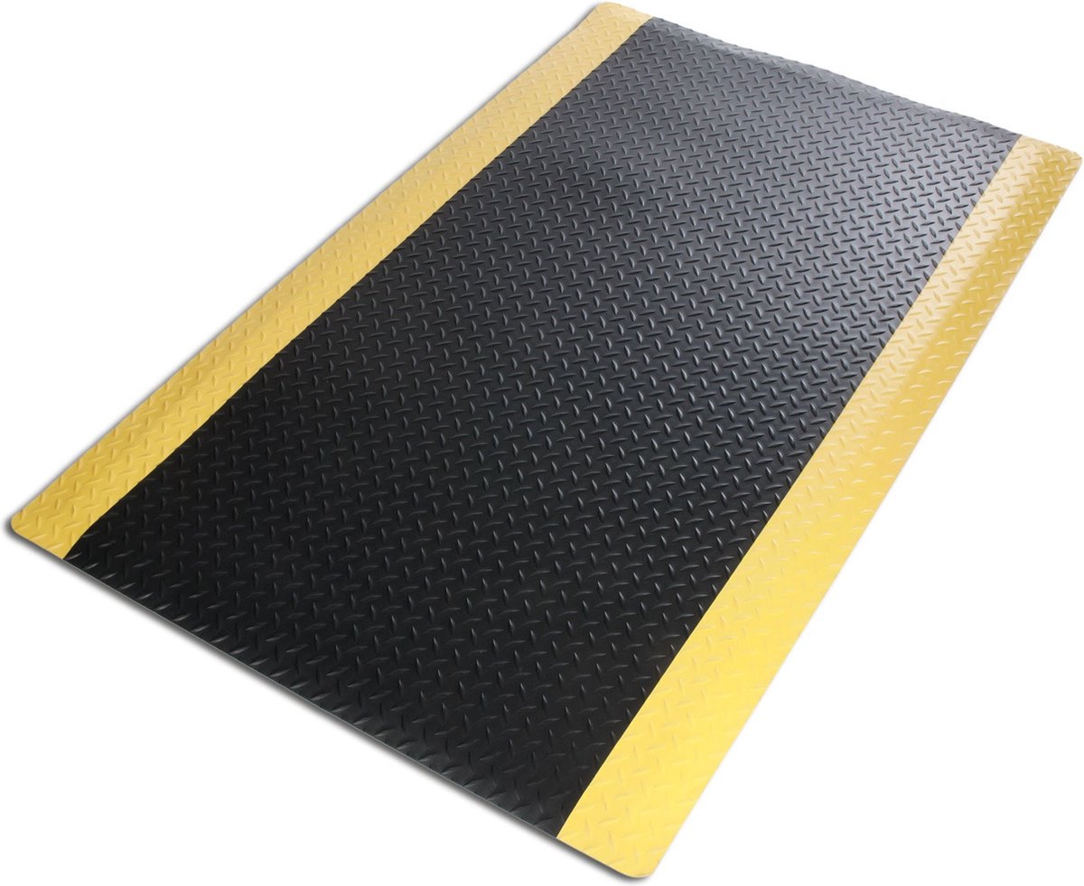 FLOORDIREKT Anti-vermoeidheidsmat - HeavyDuty Diamond - Werkplaatsmat - Zwart-geel - 90 x 150 cm