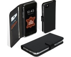Selencia Hoesje - Geschikt voor Apple iPhone SE (2022) / SE (2020) / 8 / 7 / 6s / 6 - Echt Lederen Bookcase - Zwart