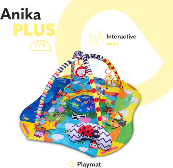 Lionelo Anika Plus 2-in-1 Babygym & Speelkleed – Met Verhoogde Randen (Boxfunctie) – Inclusief Tummy Time Kussen, Interactief Boekje & 5 Speeltjes – 115x110 cm