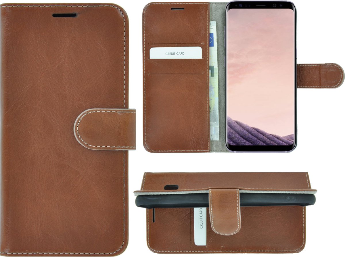 Samsung Galaxy S8 hoesje - echt leder - portemonnee hoes echt leer - book case - Bruin