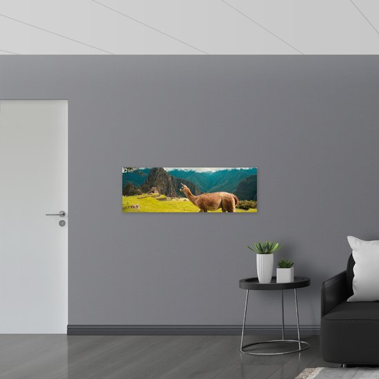 WallClassics - Bois - Lama entre les Montagnes - 120 x 40 cm - Épaisseur 9 mm - Photo sur bois (avec système de suspension)