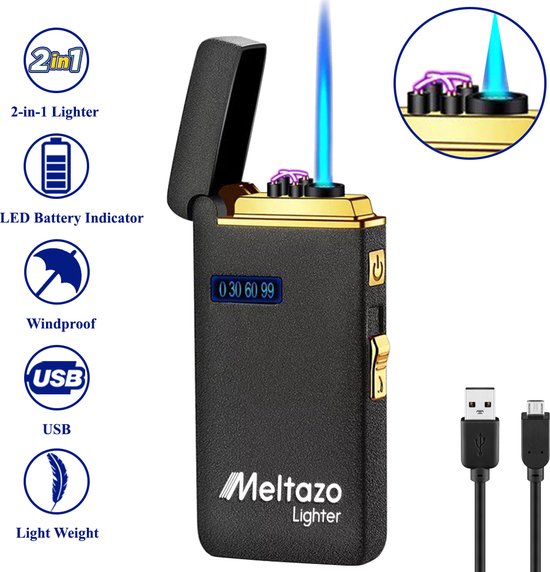 Asanmu Elektrische Aansteker - USB-Oplaadbaar, Winddicht Dubbele Boog, Power Indicator Touchcontrol, Zwart - Voor Kaars, BBQ, Valentijnsdag, Cadeau Voor Heren