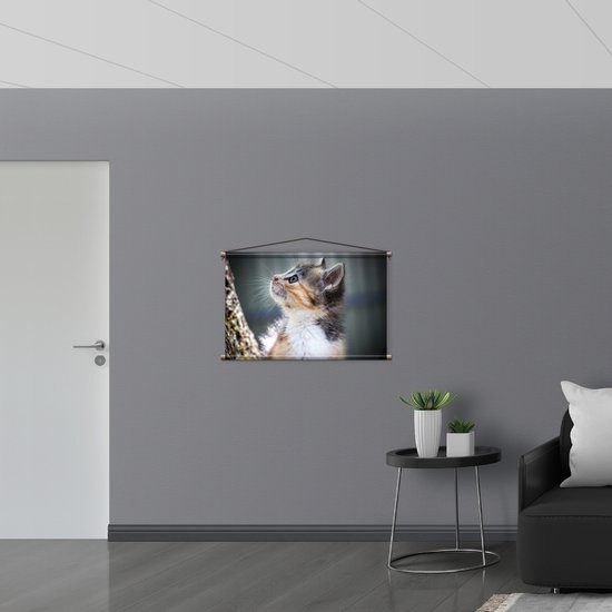 Textielposter - Kitten in Boom - 90x60 cm Foto op Textiel