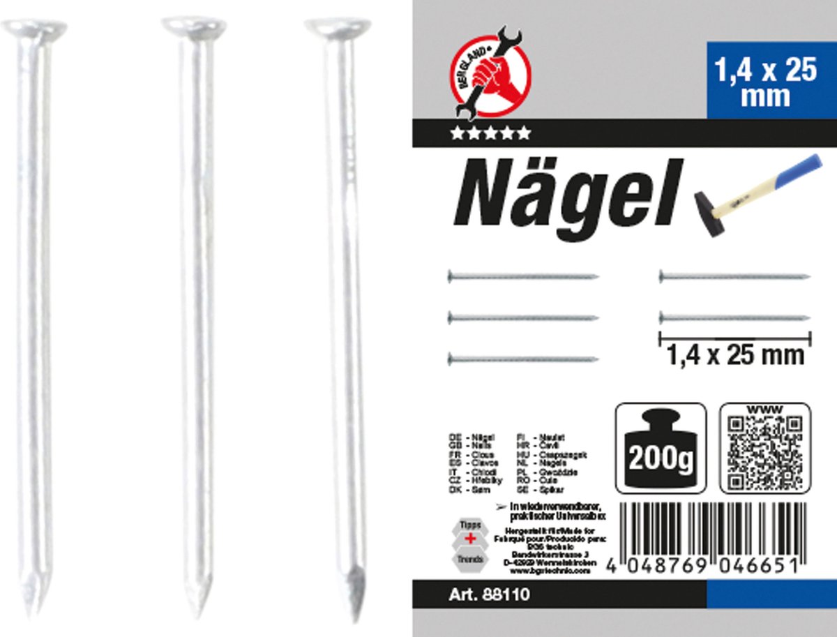BGS Nagel-assortiment 200 gram 1,4 x 25 mm