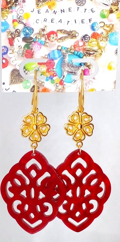 Jeannette-Creatief® - Resin - Kersenrood - Oorbellen dames - Dames oorbellen - Resin oorhangers - Oorbellen Kersen Rood - Rode oorbellen - Gouden oorbellen - Moederdag - Moederdagcadeau - Moeder