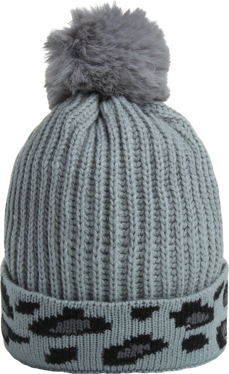 Grijze Muts Leopard - Gevoerde Wintermutsen - Beanies - Grijs met zwarte leopard print
